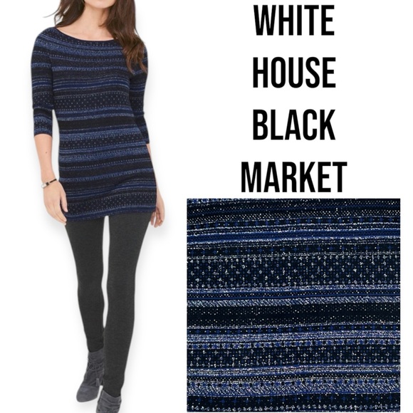 WHBM fair isle tunic sweater black blue silver shimmer size S - Picture 1 of 11